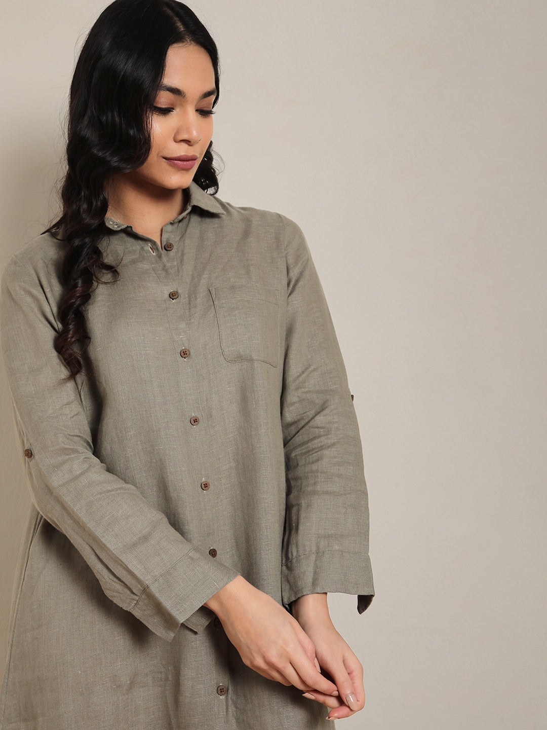 Linen Shirt Dress in Sage 100% Pure Linen | Relaxed, Sustainable Wear by Ecothread
